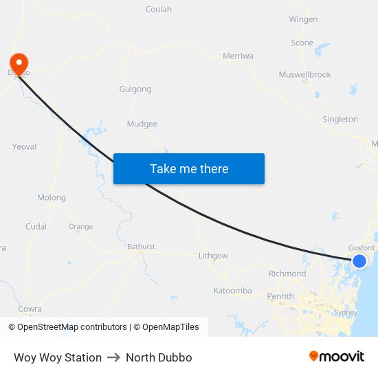 Woy Woy Station to North Dubbo map