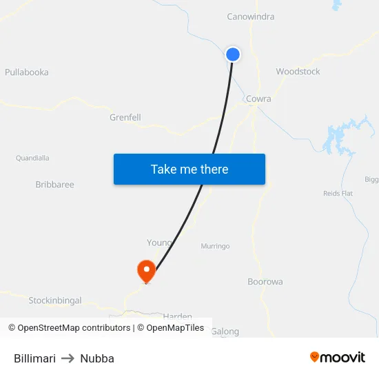 Billimari to Nubba map