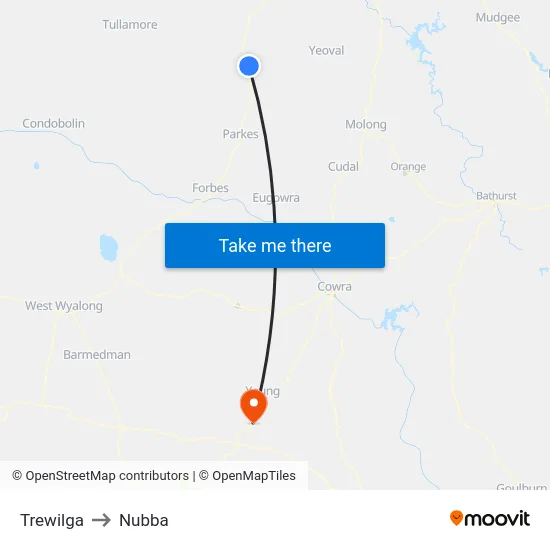 Trewilga to Nubba map