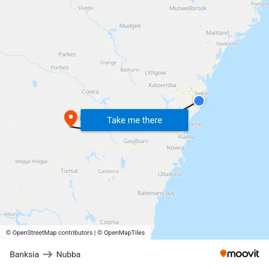 Banksia to Nubba map