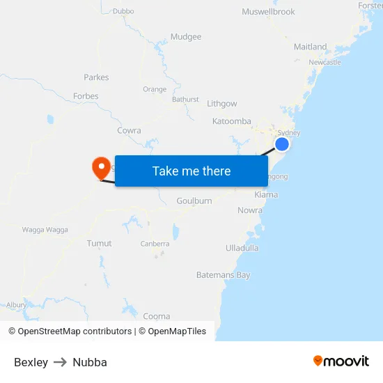 Bexley to Nubba map