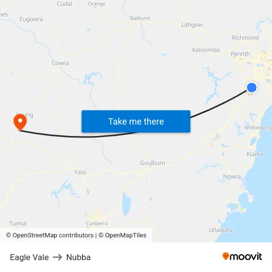 Eagle Vale to Nubba map