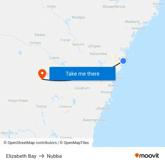 Elizabeth Bay to Nubba map