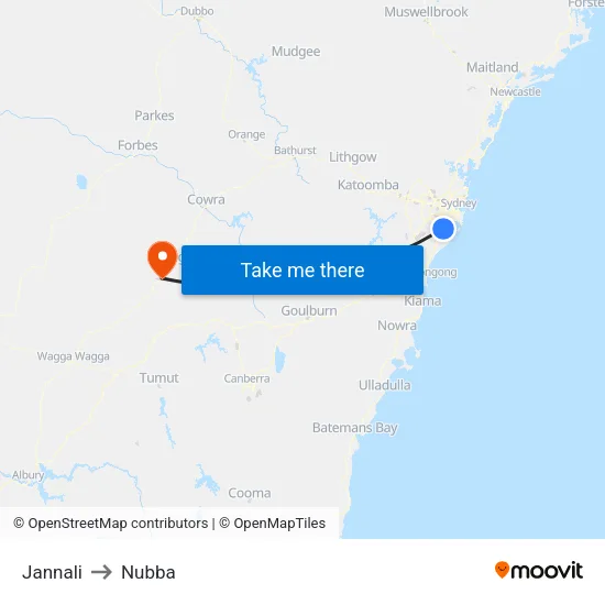 Jannali to Nubba map