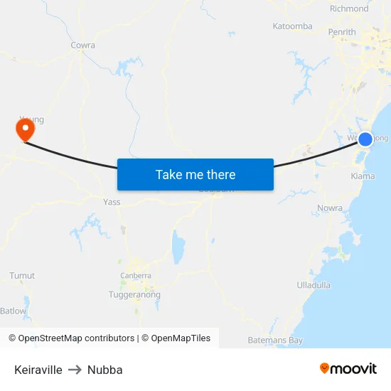 Keiraville to Nubba map