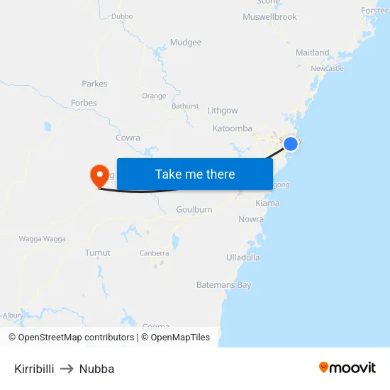 Kirribilli to Nubba map