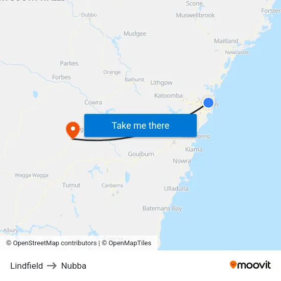 Lindfield to Nubba map