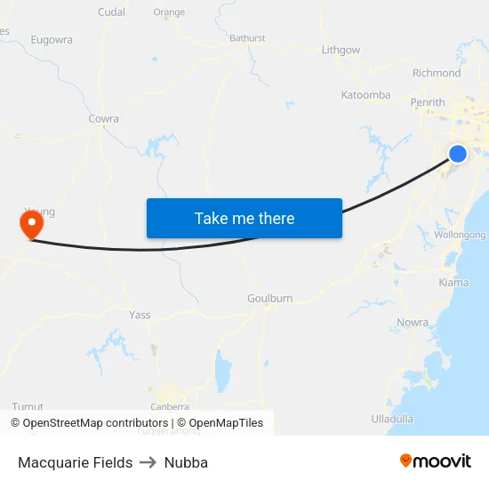Macquarie Fields to Nubba map