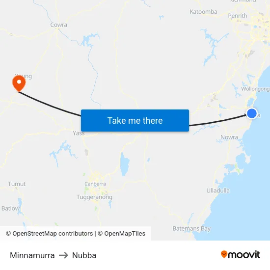 Minnamurra to Nubba map