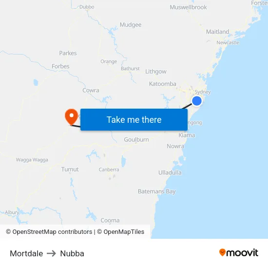 Mortdale to Nubba map