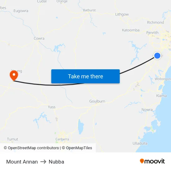 Mount Annan to Nubba map
