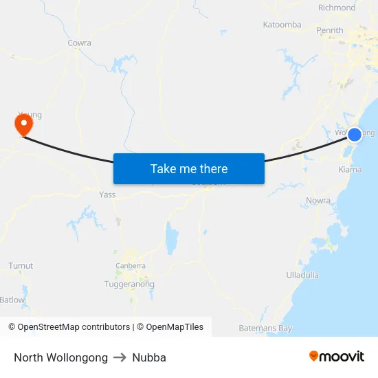 North Wollongong to Nubba map