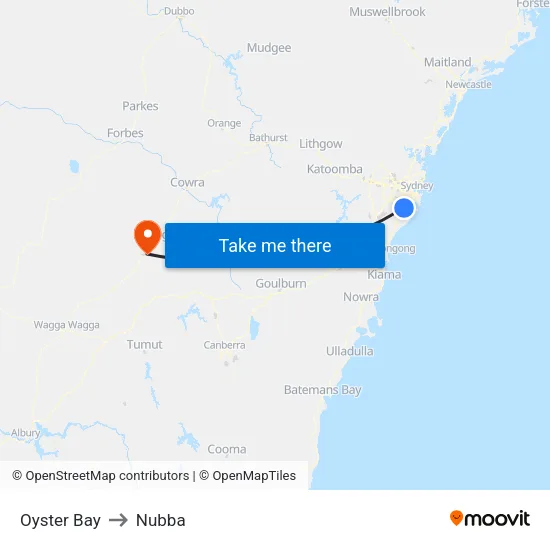 Oyster Bay to Nubba map