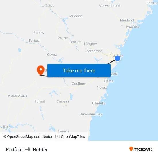Redfern to Nubba map