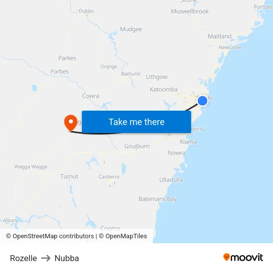 Rozelle to Nubba map