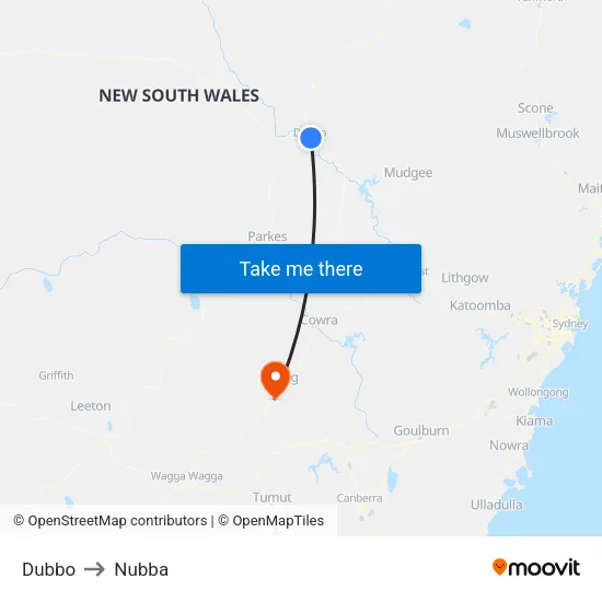 Dubbo to Nubba map
