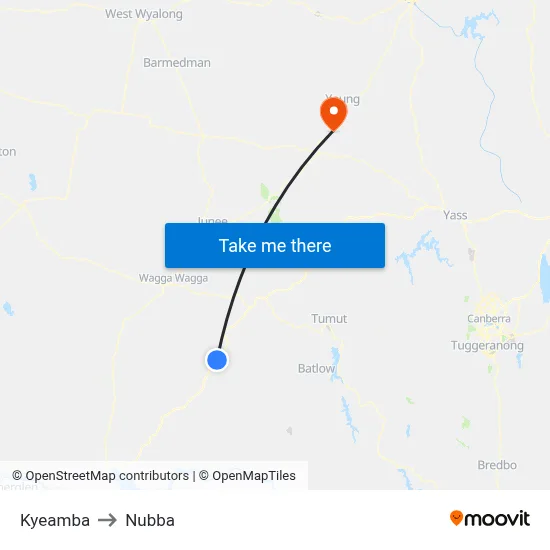 Kyeamba to Nubba map