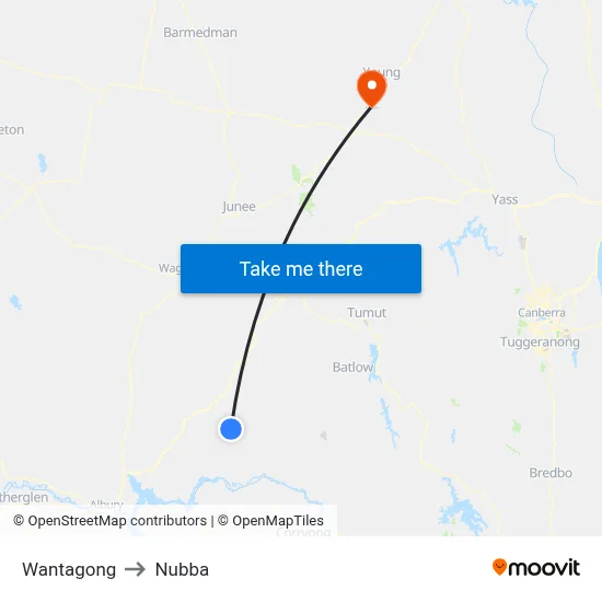 Wantagong to Nubba map