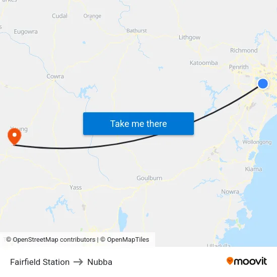 Fairfield Station to Nubba map