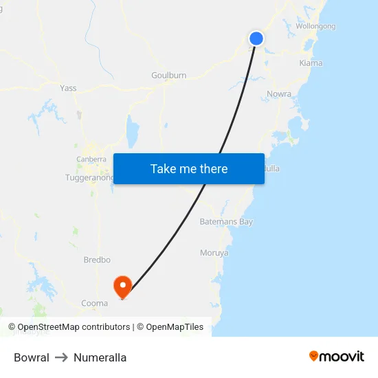 Bowral to Numeralla map