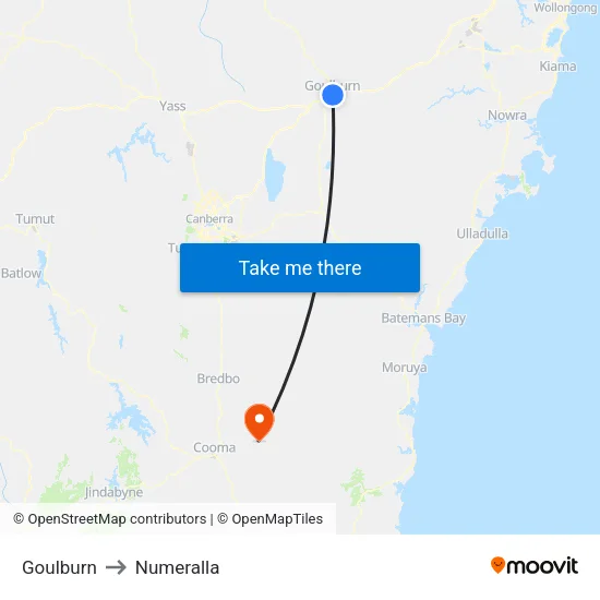 Goulburn to Numeralla map