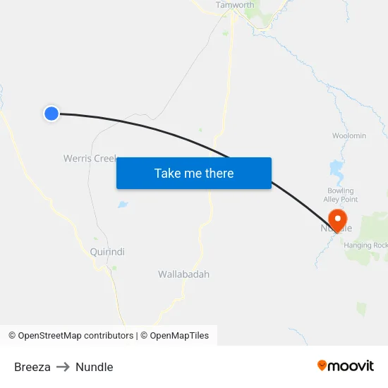 Breeza to Nundle map