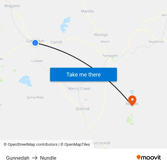 Gunnedah to Nundle map