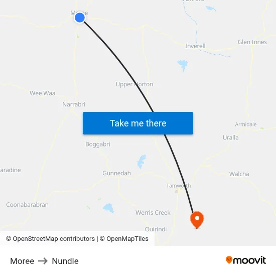 Moree to Nundle map