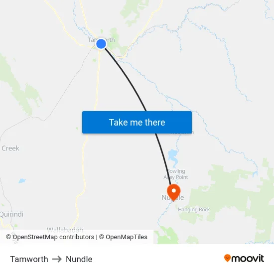 Tamworth to Nundle map