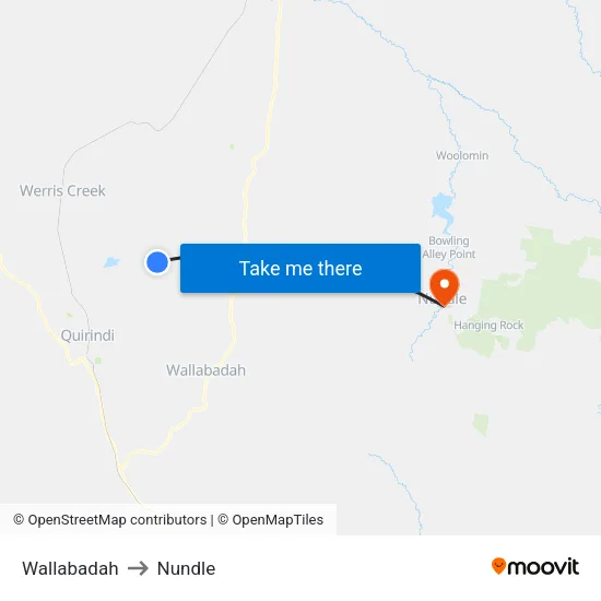 Wallabadah to Nundle map