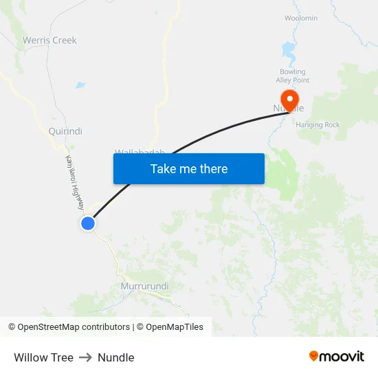 Willow Tree to Nundle map
