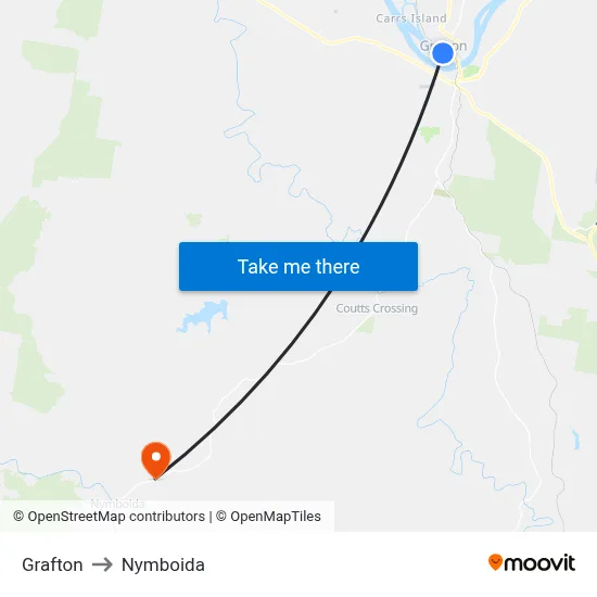 Grafton to Nymboida map