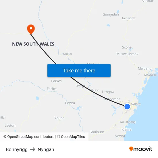Bonnyrigg to Nyngan map