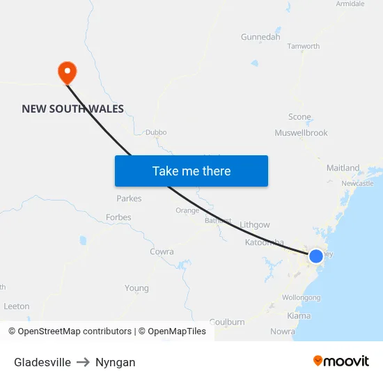 Gladesville to Nyngan map