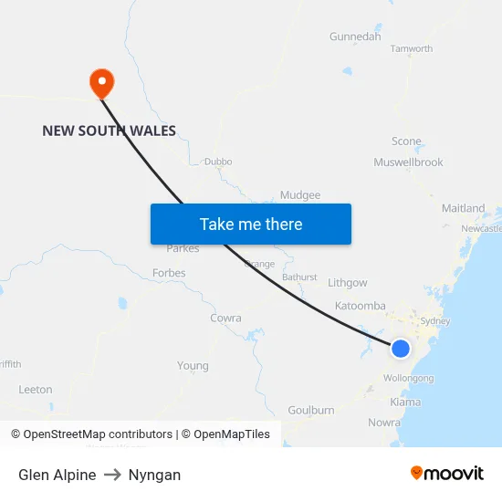 Glen Alpine to Nyngan map