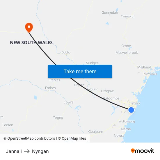 Jannali to Nyngan map