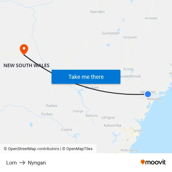Lorn to Nyngan map