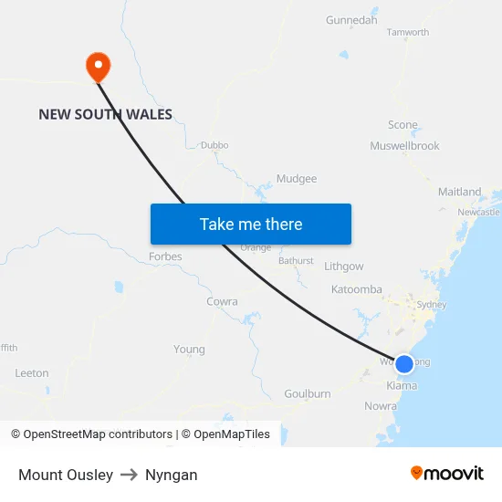 Mount Ousley to Nyngan map