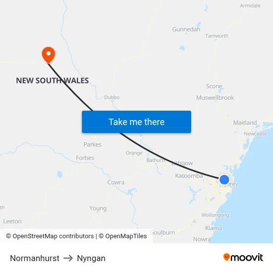 Normanhurst to Nyngan map