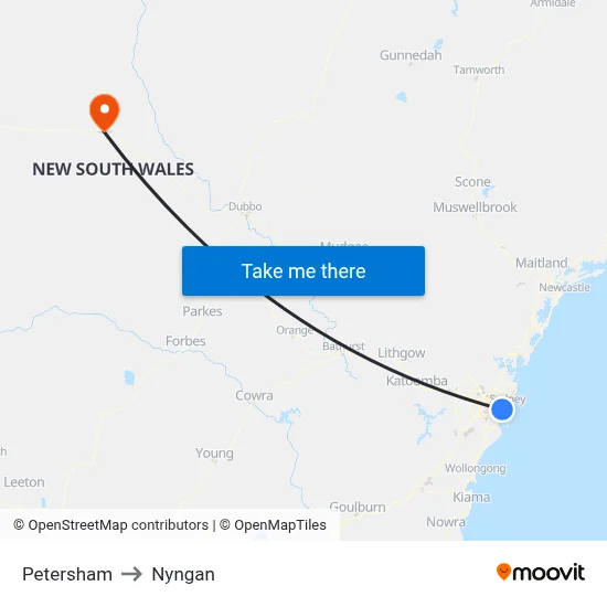Petersham to Nyngan map