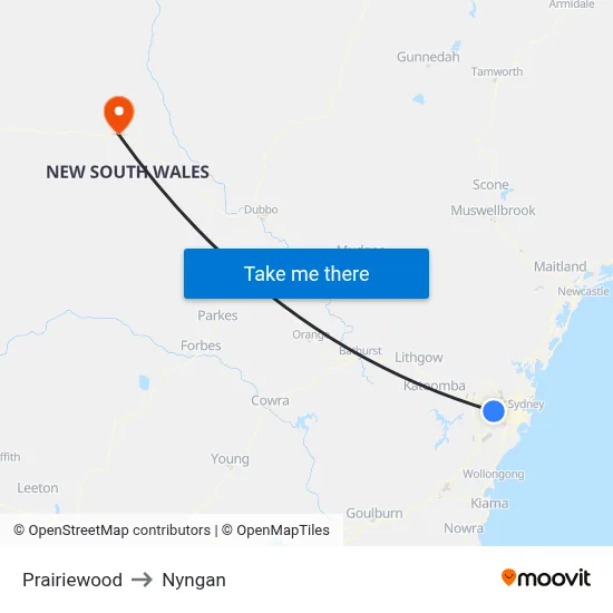 Prairiewood to Nyngan map