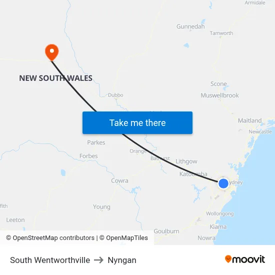South Wentworthville to Nyngan map