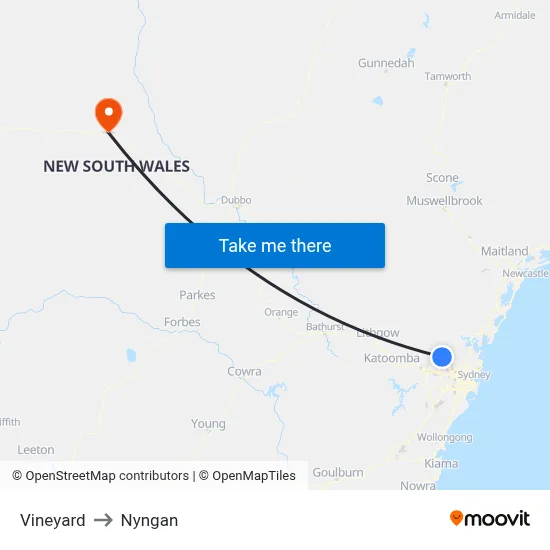 Vineyard to Nyngan map