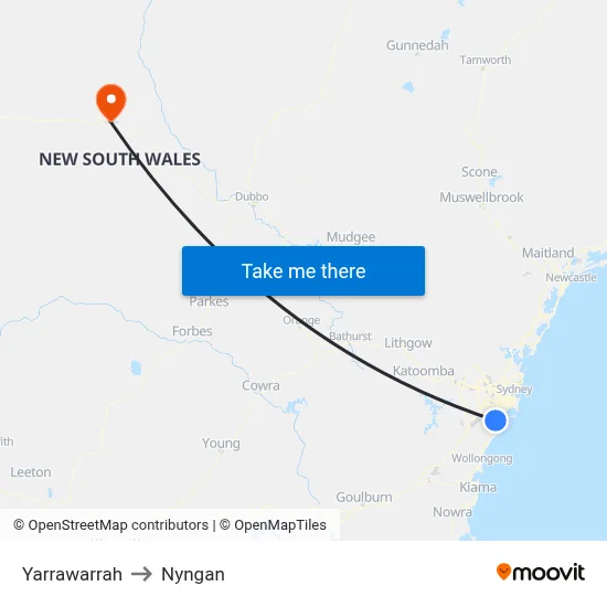 Yarrawarrah to Nyngan map