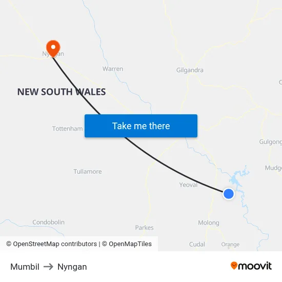Mumbil to Nyngan map