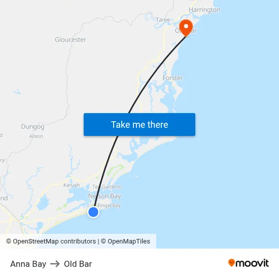 Anna Bay to Old Bar map