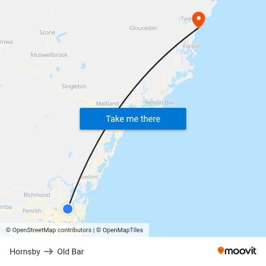 Hornsby to Old Bar map