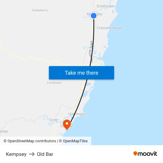 Kempsey to Old Bar map