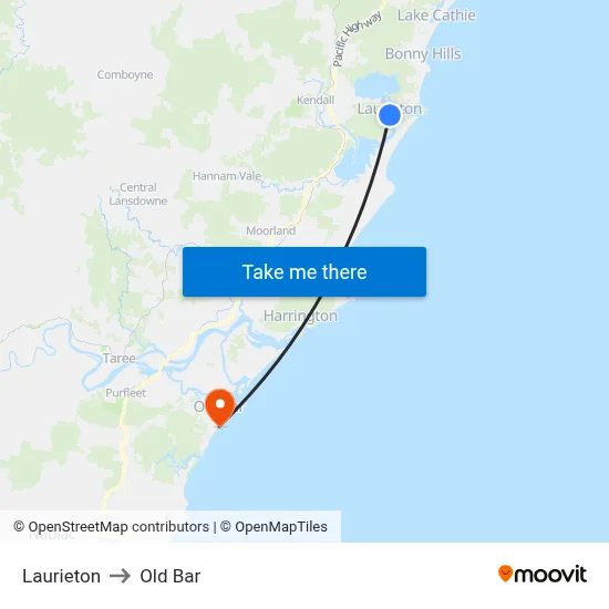 Laurieton to Old Bar map