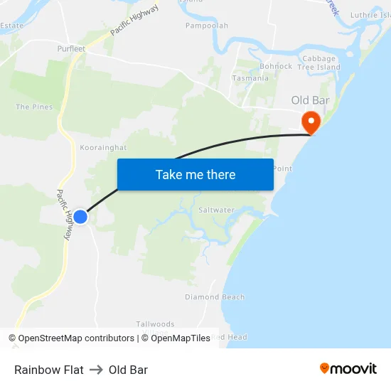 Rainbow Flat to Old Bar map